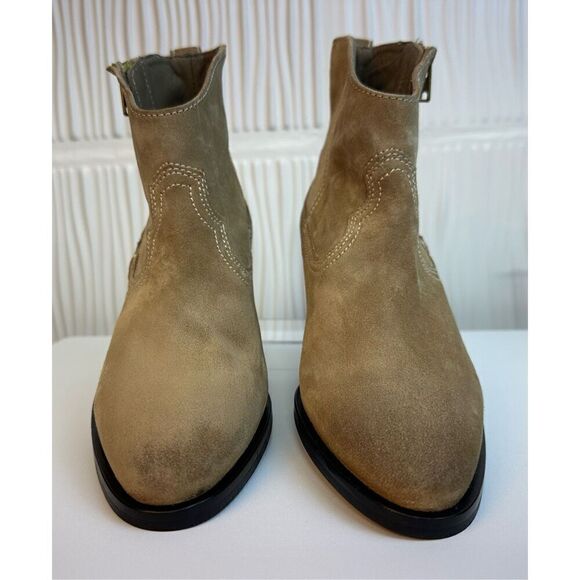 NWT All Saints carlotta suede heeled side zip ankle boots in sand - Picture 4 of 16